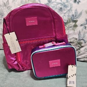 STATE Kids Metallic Pink and Blue Backpack Set